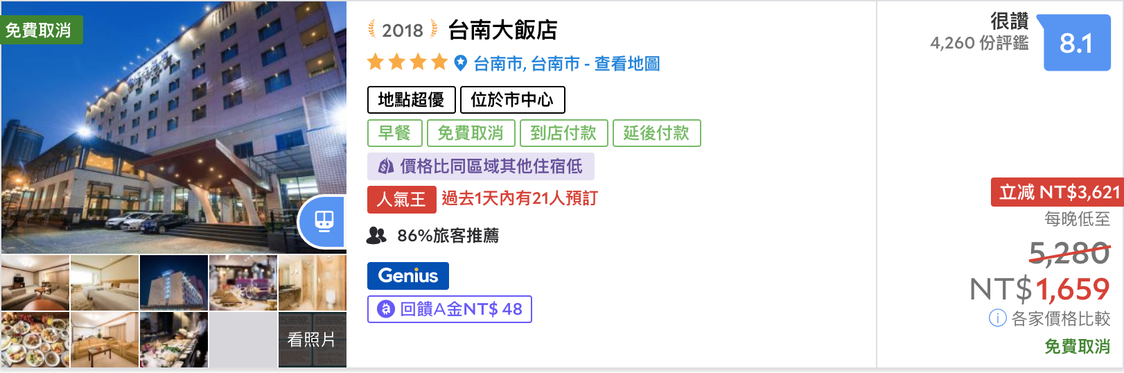 台南2.5K以下，正暑假，高評分飯店住宿列表，一樣也是手腳要快啊～