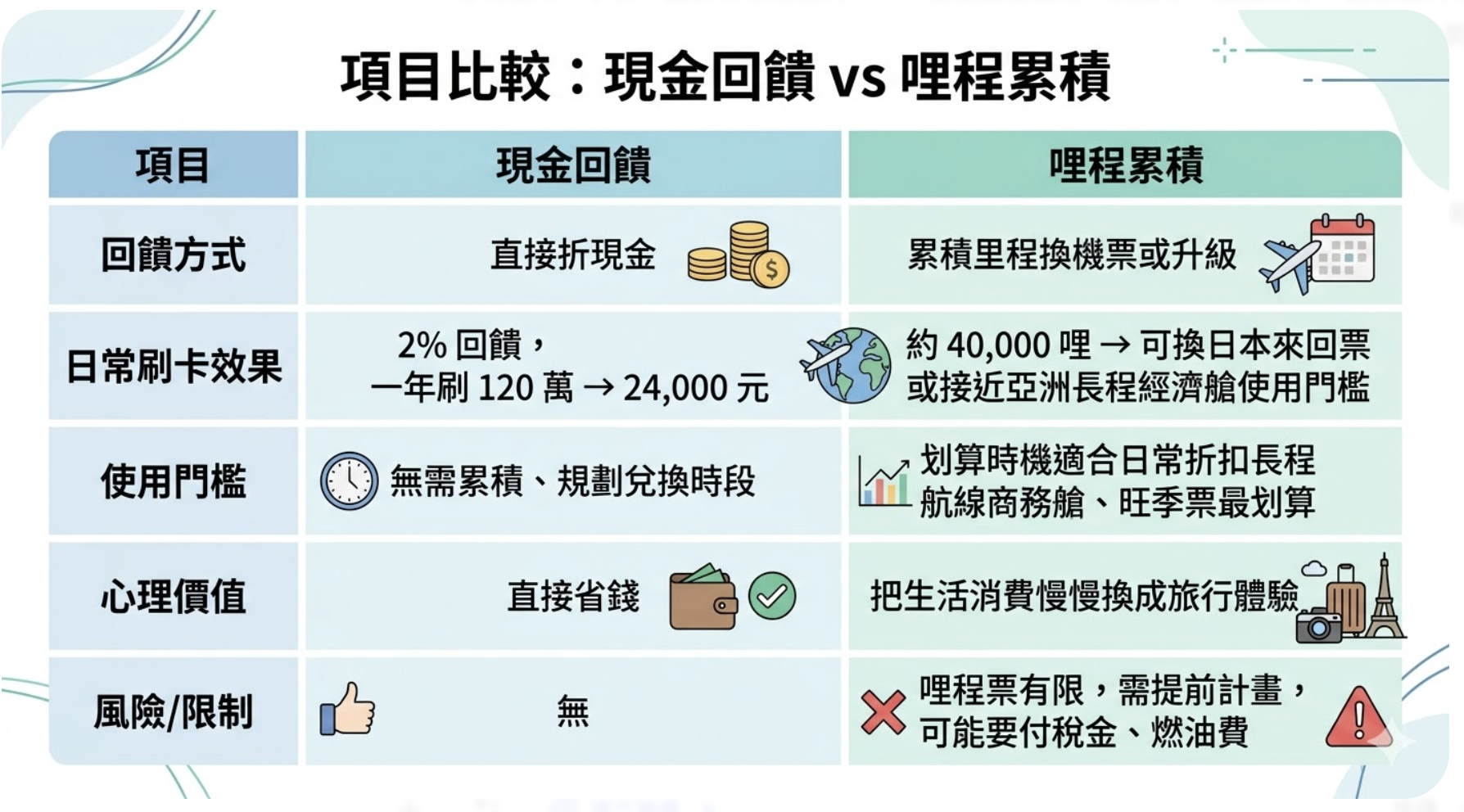2026 信用卡終極指南：現金回饋 vs. 哩程累積，小白新手怎麼選？（附完整金額分析圖表） @走走停停，小燈泡在旅行