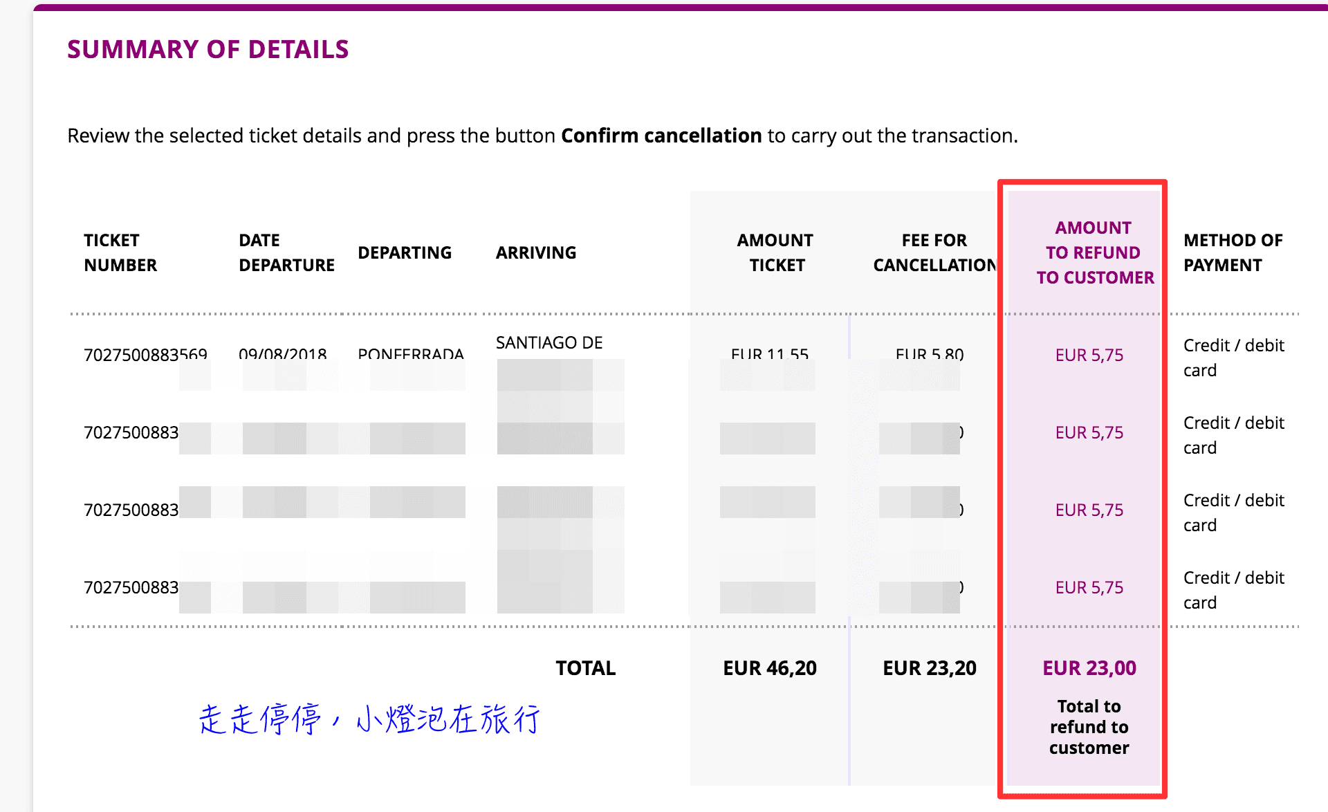 西班牙火車票退票｜網站操作步驟（僅信用卡付費可於網站退票）