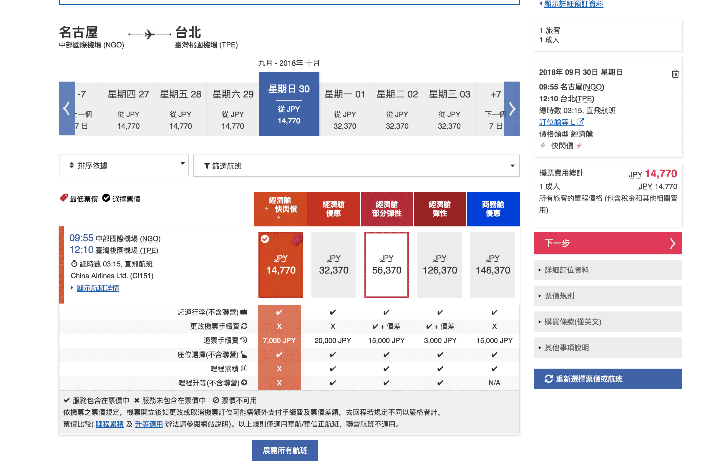 華航9月單程特價，台北/台中/高雄出發–日本、韓國線，限定日期皆有票～（查票：107.9.6）