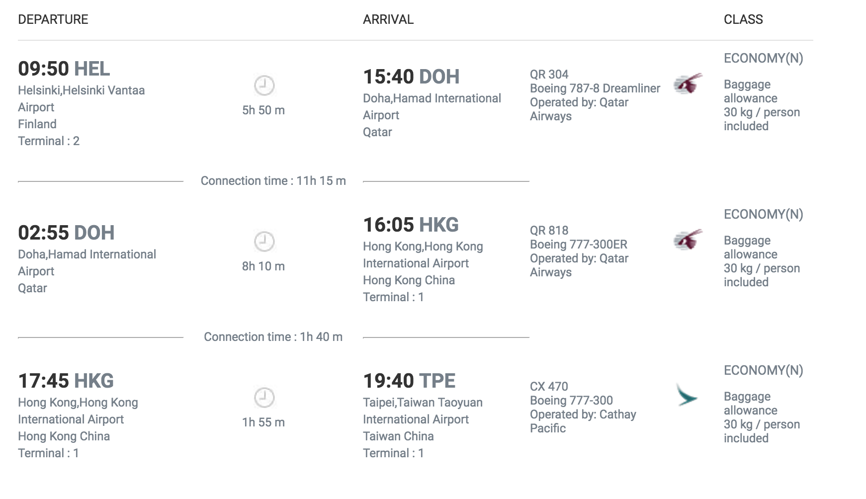 2018卡達航空｜赫爾辛基飛台北，單程票價有時候也有驚喜唷！