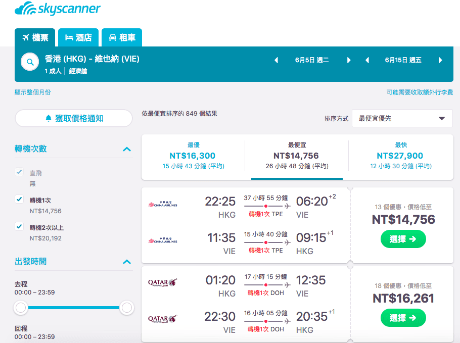 2018歐洲便宜票價｜香港外站出發13K起，全年查價～給你從3月到10月當月最便宜票價標示～（查票時間：106.12.6)